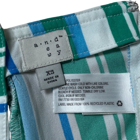 A NEW DAY Jumpsuit Size XS Green Blue Striped Bow Front Pockets Wide Legs Straps - Picture 2 of 4